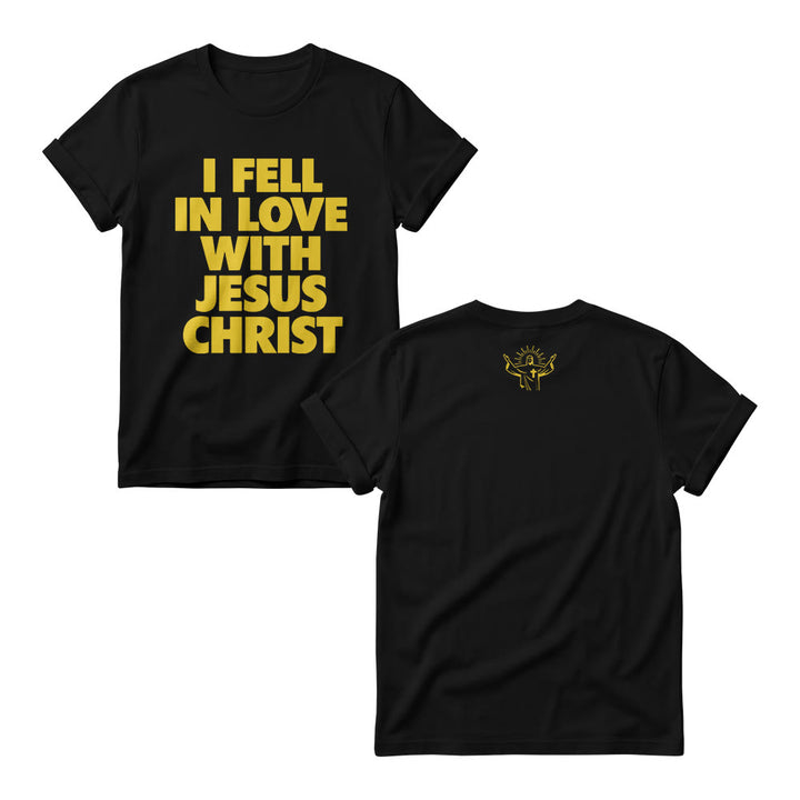 Christianartworkshop I Fell In Love With Jesus Christ Vertical Stack Bold Block Front Print Women’s Crewnecks - Black - 4XL - image 1