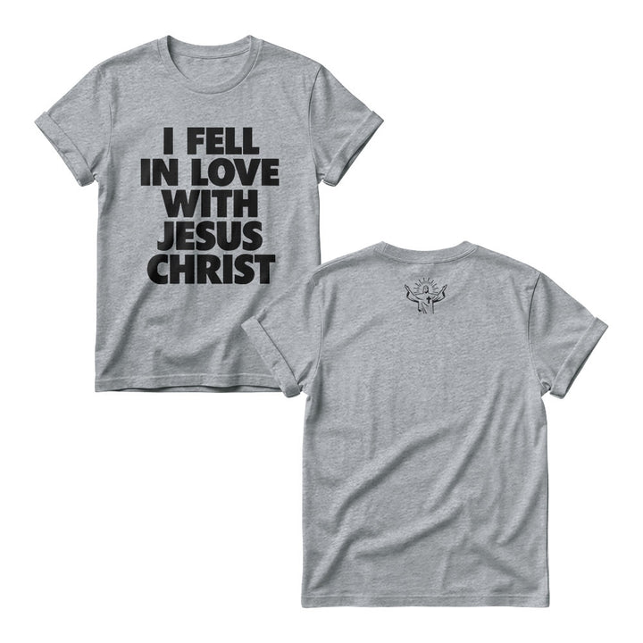 Christianartworkshop I Fell In Love With Jesus Christ Vertical Stack Bold Block Front Print Women’s Crewnecks - Grey - 4XL - image 4