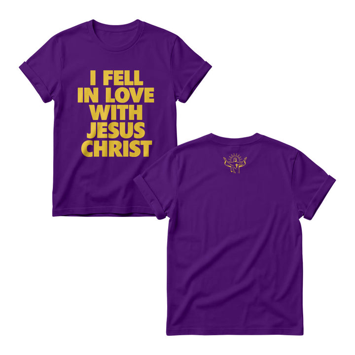 Christianartworkshop I Fell In Love With Jesus Christ Vertical Stack Bold Block Front Print Women’s Crewnecks - Purple - 4XL - image 7