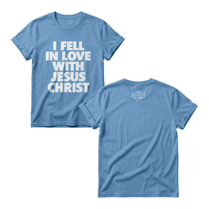 Christianartworkshop I Fell In Love With Jesus Christ Vertical Stack Bold Block Front Print Women’s Crewnecks - Blue - 4XL - image 6