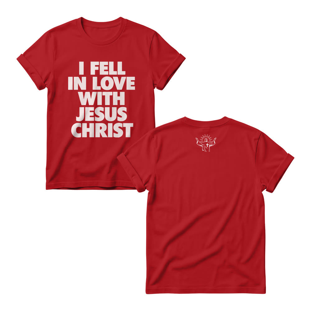 Christianartworkshop I Fell In Love With Jesus Christ Vertical Stack Bold Block Front Print Women’s Crewnecks - Red - 4XL - image 8