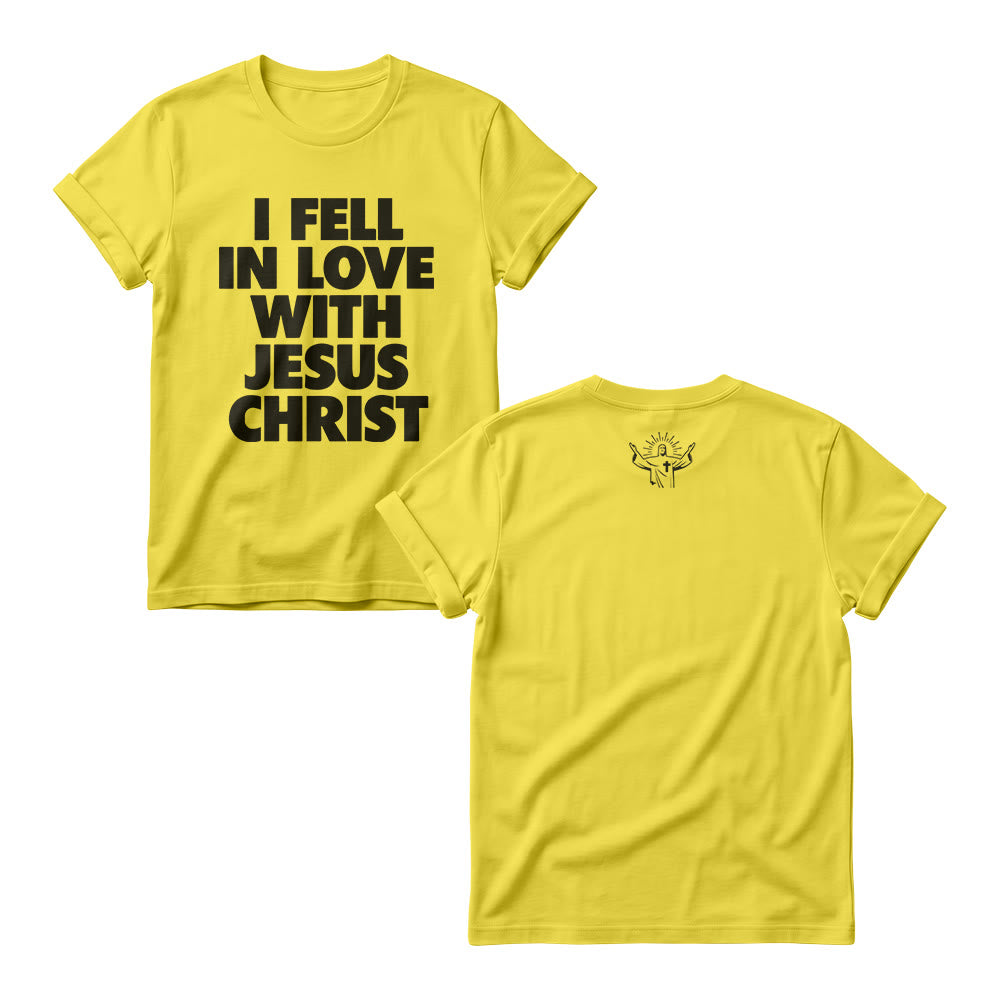Christianartworkshop I Fell In Love With Jesus Christ Vertical Stack Bold Block Front Print Women’s Crewnecks - Yellow - 4XL - image 3
