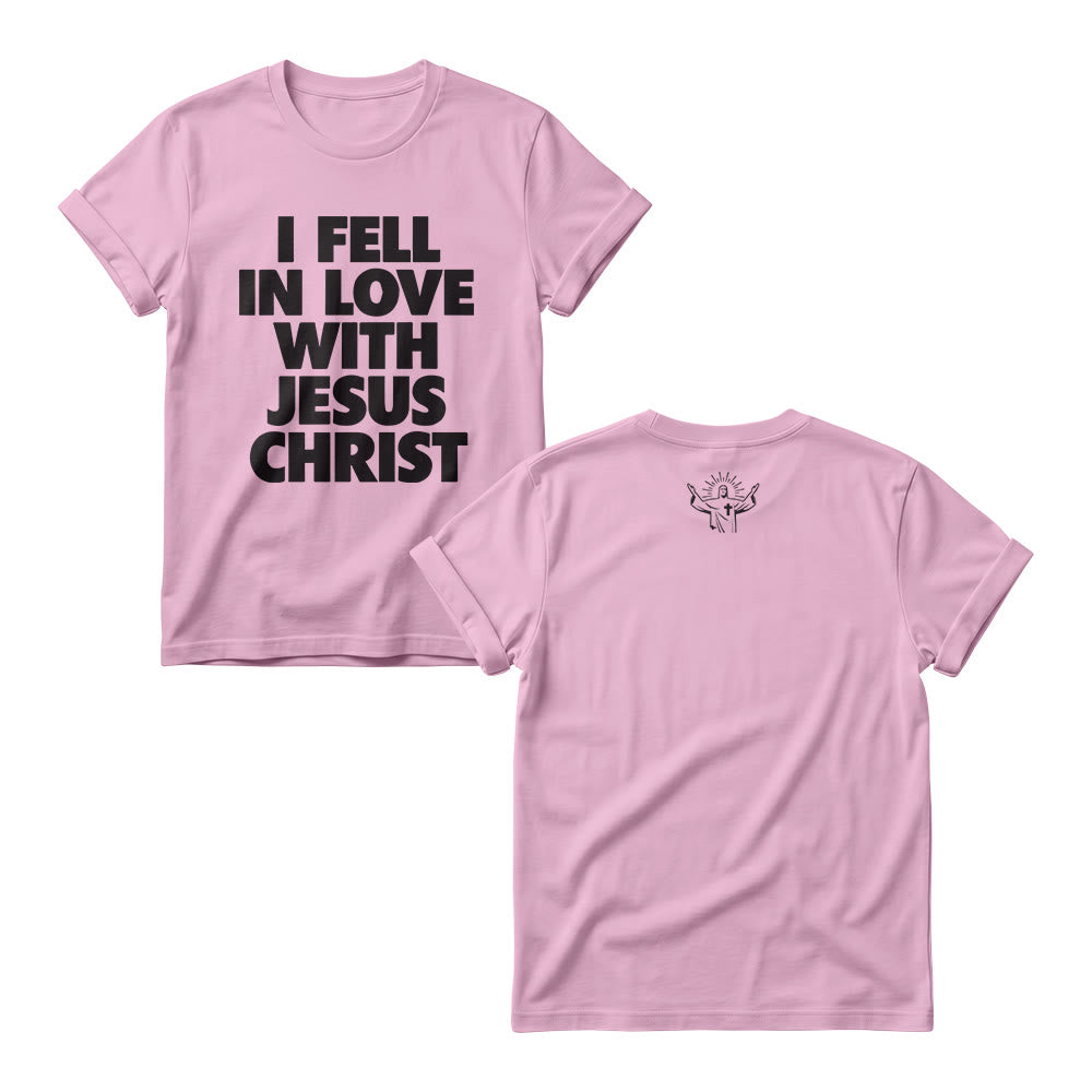 Christianartworkshop I Fell In Love With Jesus Christ Vertical Stack Bold Block Front Print Women’s Crewnecks - Pink - 4XL - image 5