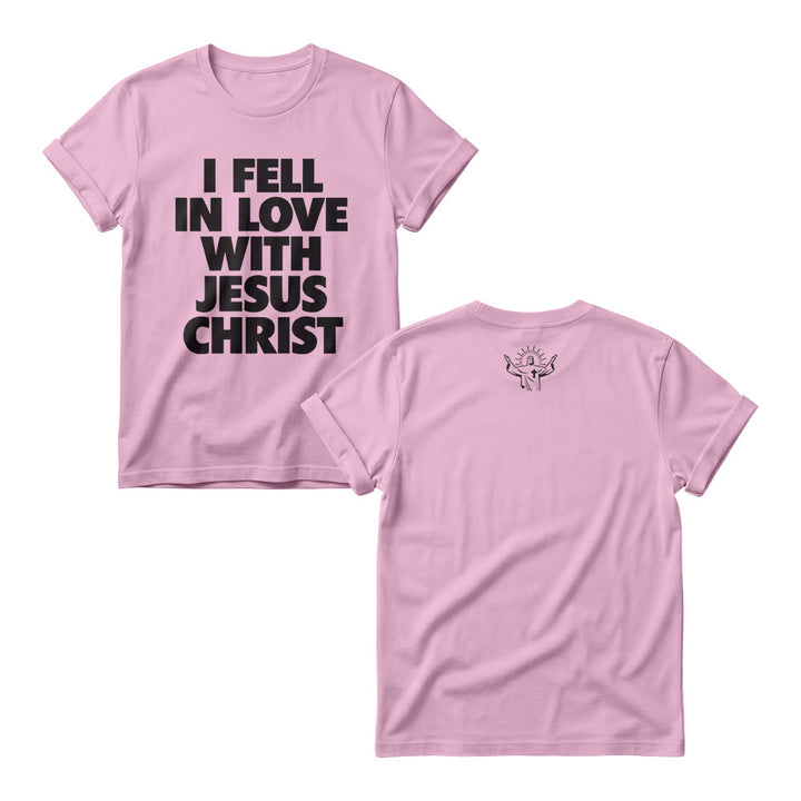 Christianartworkshop I Fell In Love With Jesus Christ Vertical Stack Bold Block Front Print Women’s Crewnecks - Pink - 4XL - image 5