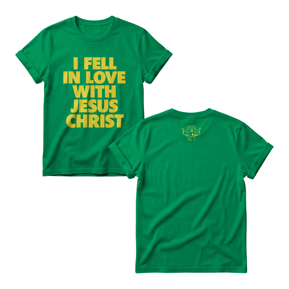 Christianartworkshop I Fell In Love With Jesus Christ Vertical Stack Bold Block Front Print Women’s Crewnecks - Green - 4XL - image 9