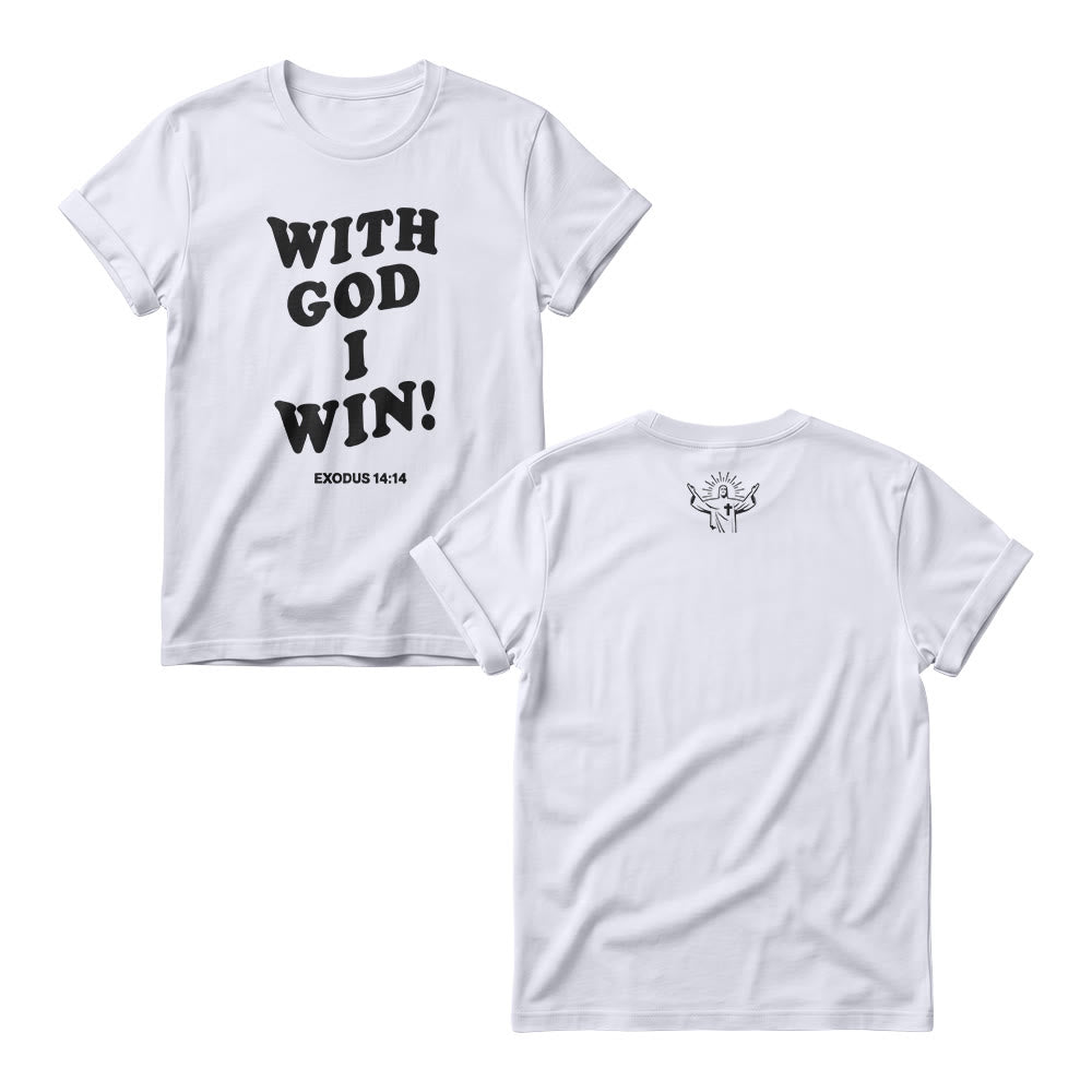 Christianartworkshop With God I Win Rounded Bubble Stack Font Exodus 14 :14 Front Print Women’s Crewnecks - White - 4XL - image 3