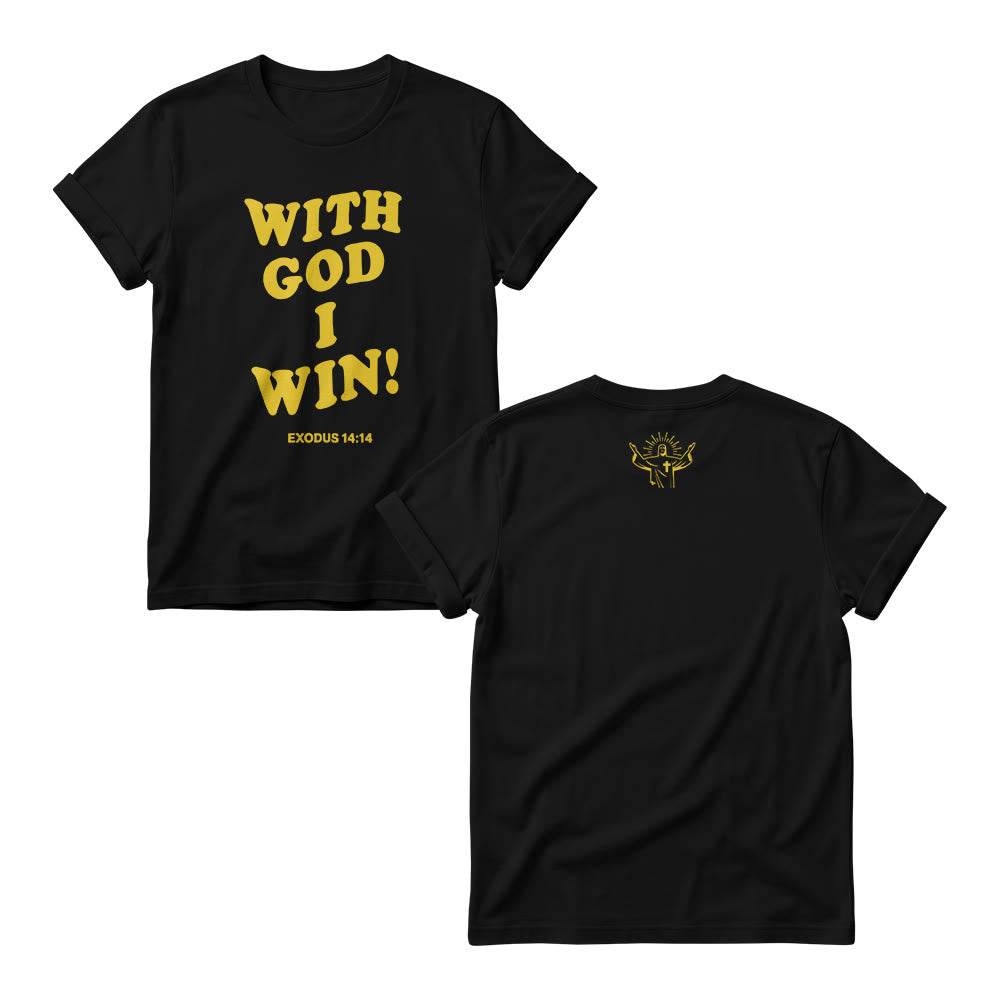 Christianartworkshop With God I Win Rounded Bubble Stack Font Exodus 14 :14 Front Print Women’s Crewnecks - Black - 4XL - image 2
