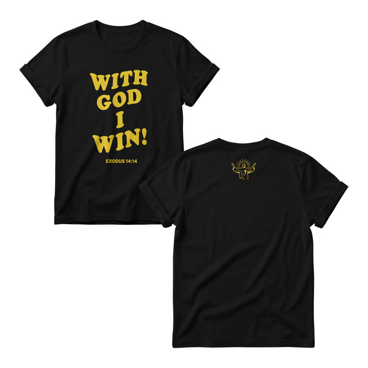 Christianartworkshop With God I Win Rounded Bubble Stack Font Exodus 14 :14 Front Print Women’s Crewnecks - Black - 4XL - image 2