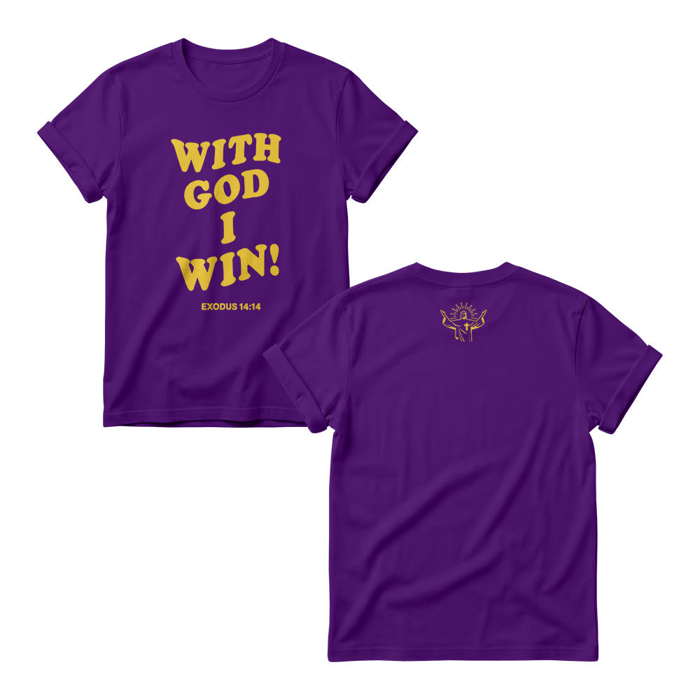 Christianartworkshop With God I Win Rounded Bubble Stack Font Exodus 14 :14 Front Print Women’s Crewnecks - Purple - 4XL - image 1