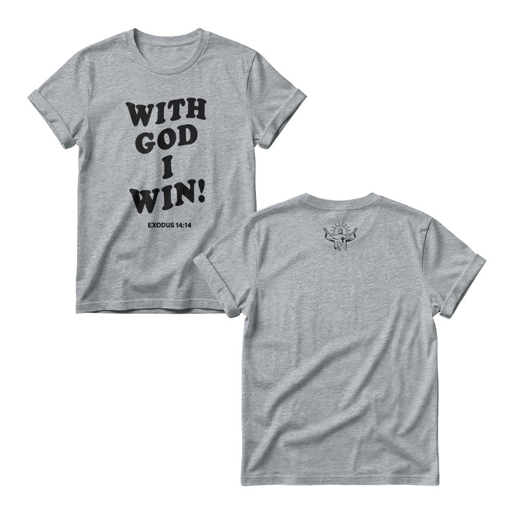 Christianartworkshop With God I Win Rounded Bubble Stack Font Exodus 14 :14 Front Print Women’s Crewnecks - Grey - 4XL - image 5