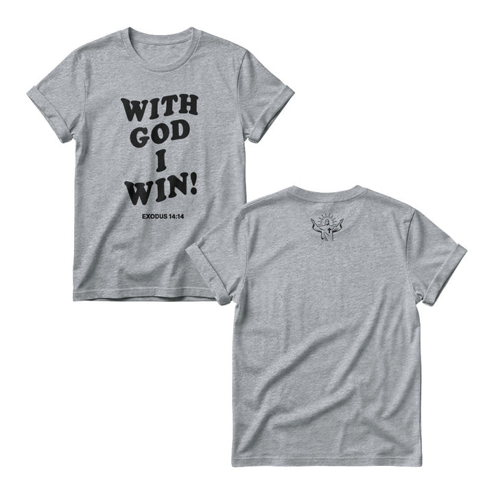 Christianartworkshop With God I Win Rounded Bubble Stack Font Exodus 14 :14 Front Print Women’s Crewnecks - Grey - 4XL - image 5