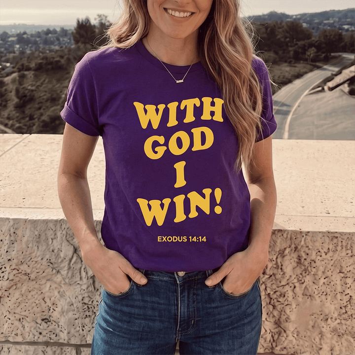 Christianartworkshop With God I Win Rounded Bubble Stack Font Exodus 14 :14 Front Print Women’s Crewnecks - image 0