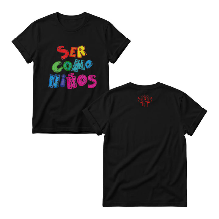 Christianartworkshop Ser Como Niños Multicolor Glossy Bubble Spanish Scripture Front Print Women’s Crewnecks - Black - 4XL - image 6