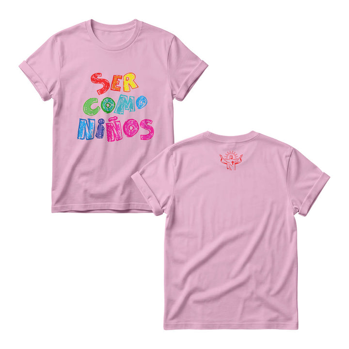 Christianartworkshop Ser Como Niños Multicolor Glossy Bubble Spanish Scripture Front Print Women’s Crewnecks - Pink - 4XL - image 1