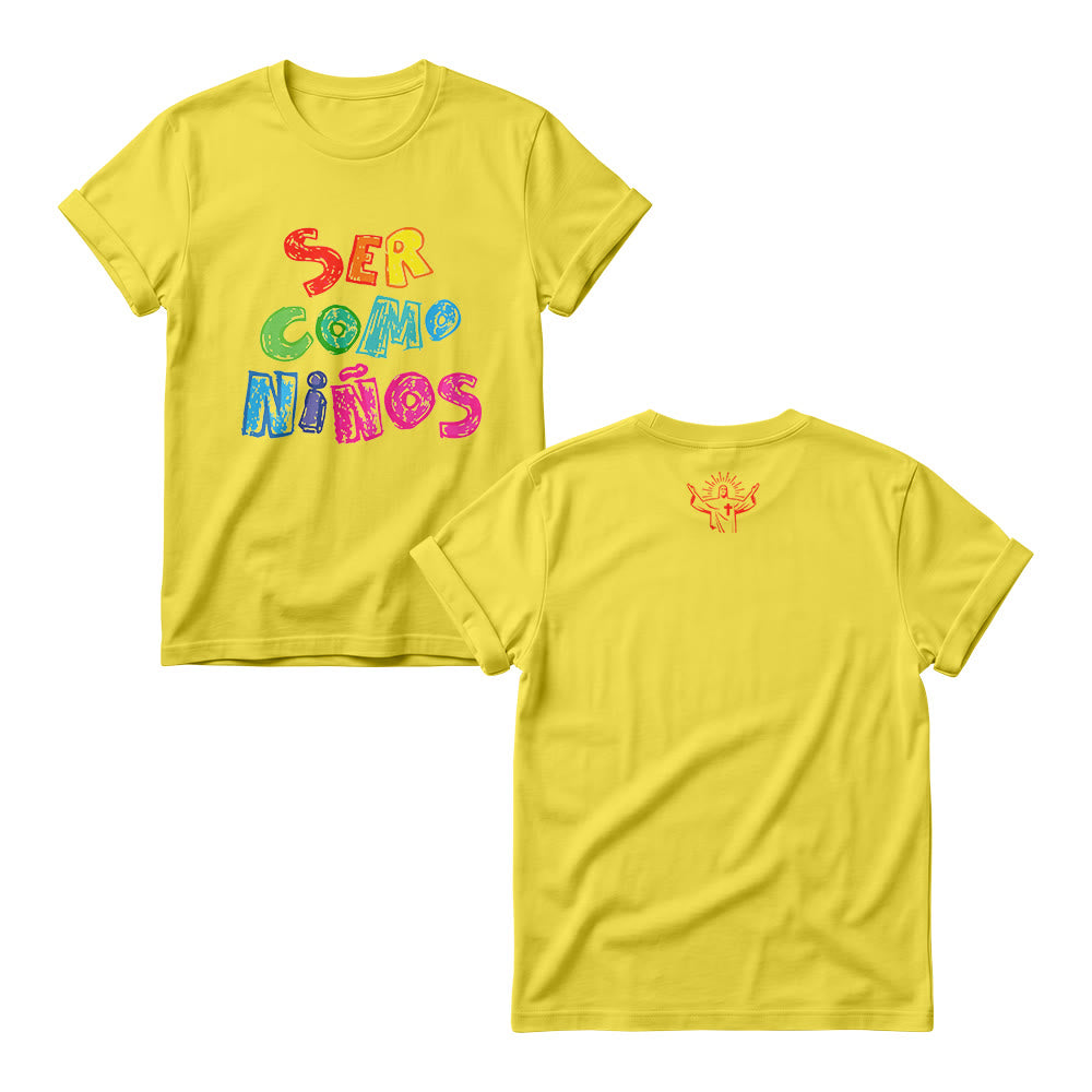 Christianartworkshop Ser Como Niños Multicolor Glossy Bubble Spanish Scripture Front Print Women’s Crewnecks - Yellow - 4XL - image 3