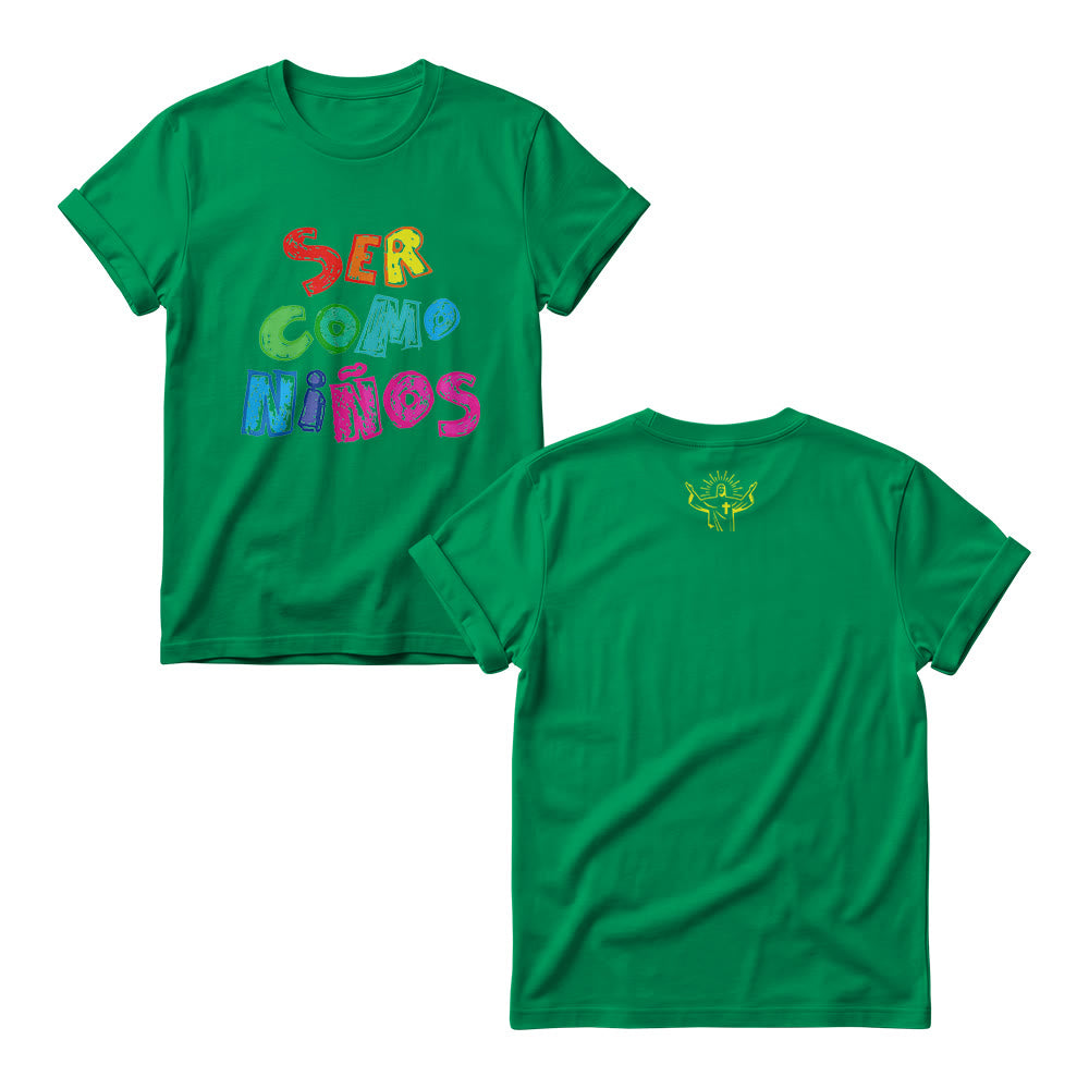Christianartworkshop Ser Como Niños Multicolor Glossy Bubble Spanish Scripture Front Print Women’s Crewnecks - Green - 4XL - image 9