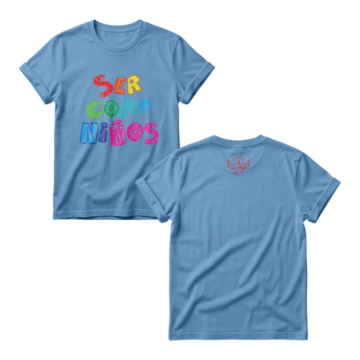 Christianartworkshop Ser Como Niños Multicolor Glossy Bubble Spanish Scripture Front Print Women’s Crewnecks - Blue - 4XL - image 5