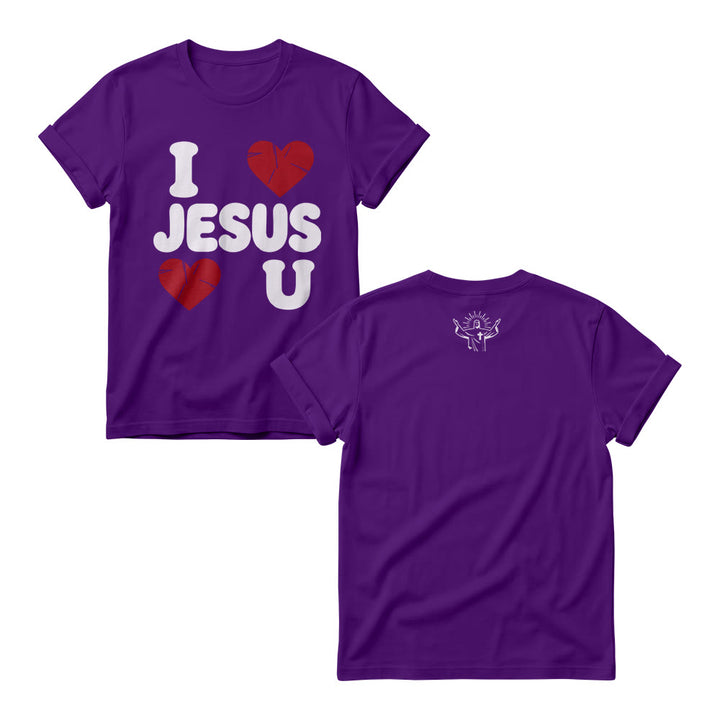 Christianartworkshop Cute Chunky Bubble Letter I Love Jesus Simple Double Heart Graphic Women’s Crewnecks - Purple - 4XL - image 7