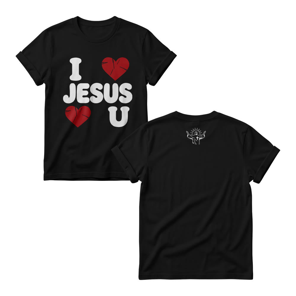 Christianartworkshop Cute Chunky Bubble Letter I Love Jesus Simple Double Heart Graphic Women’s Crewnecks - Black - 4XL - image 1