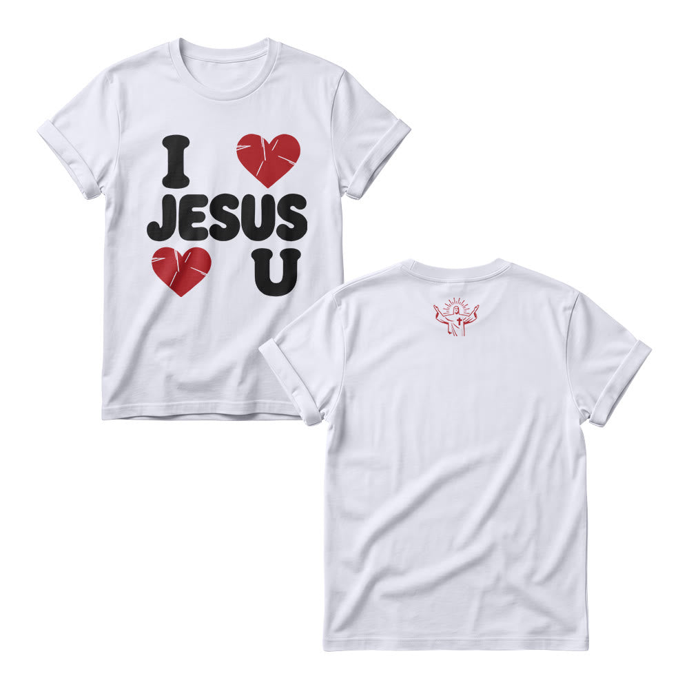 Christianartworkshop Cute Chunky Bubble Letter I Love Jesus Simple Double Heart Graphic Women’s Crewnecks - White - 4XL - image 2