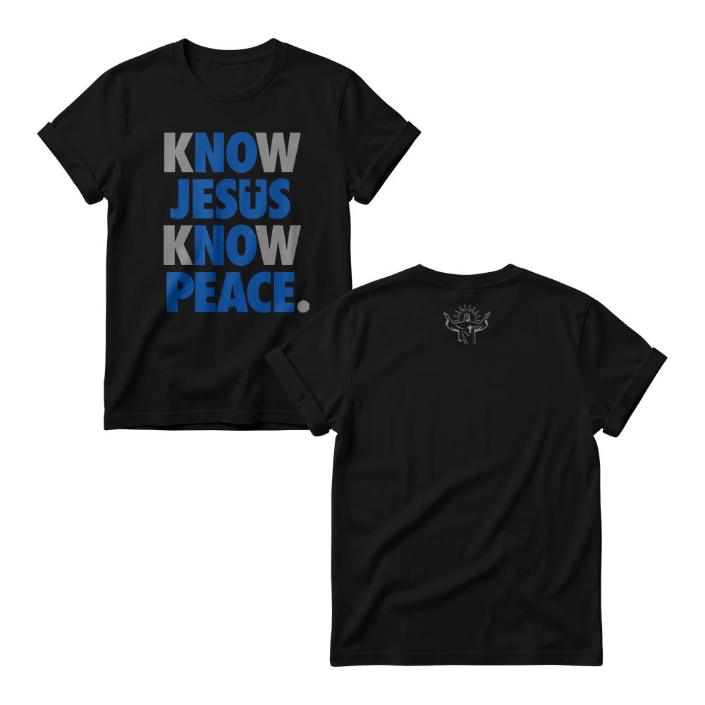 Christianartworkshop Know Jesus Know Peace Two Tone Vertical Stack Bold Block Front Print  Women’s Crewnecks - Black - 4XL - image 1