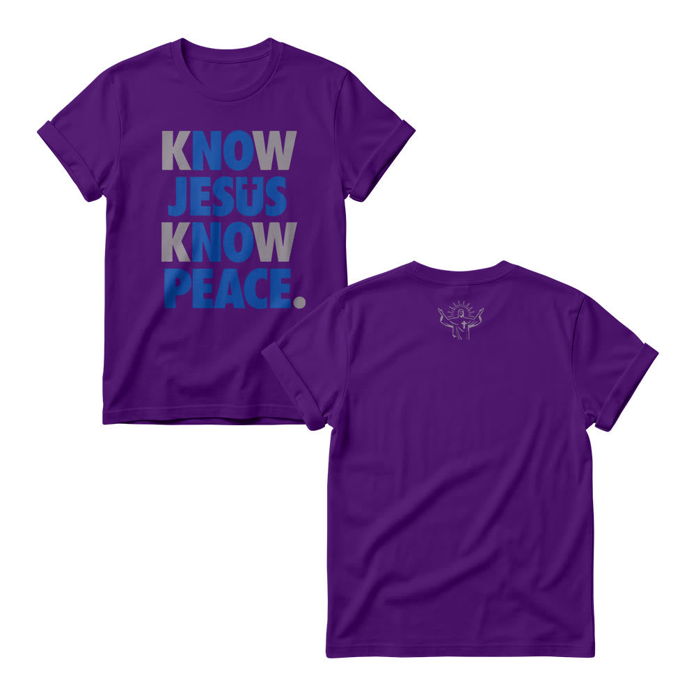 Christianartworkshop Know Jesus Know Peace Two Tone Vertical Stack Bold Block Front Print  Women’s Crewnecks - Purple - 4XL - image 7