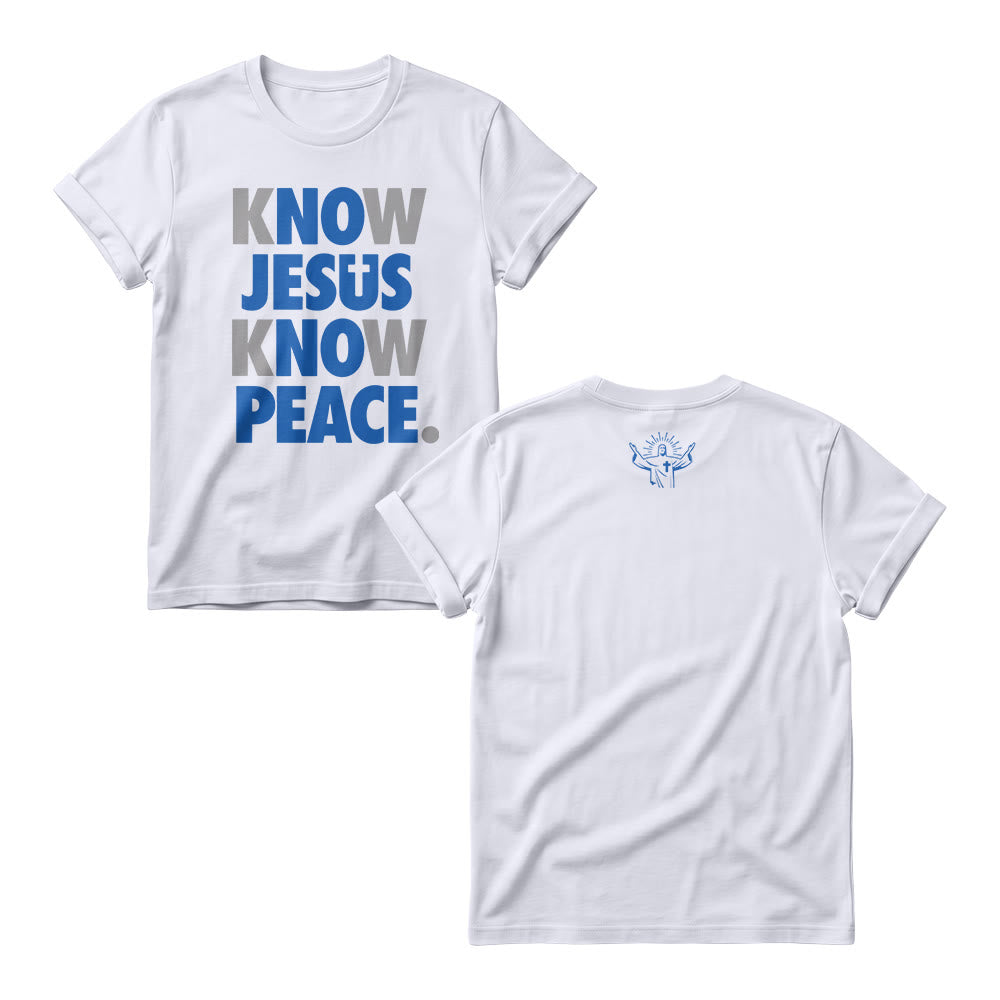 Christianartworkshop Know Jesus Know Peace Two Tone Vertical Stack Bold Block Front Print  Women’s Crewnecks - White - 4XL - image 2