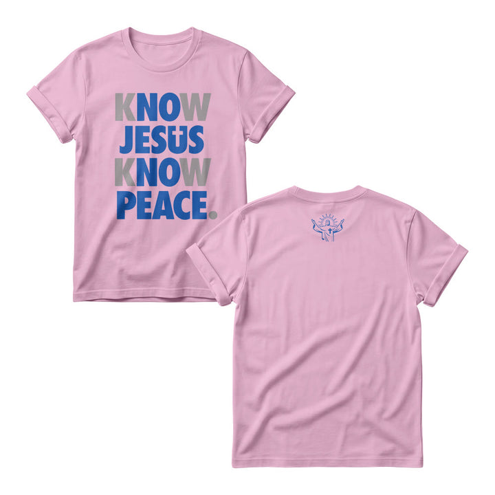 Christianartworkshop Know Jesus Know Peace Two Tone Vertical Stack Bold Block Front Print  Women’s Crewnecks - Pink - 4XL - image 5