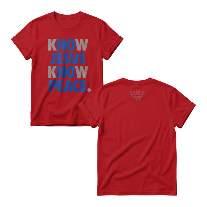 Christianartworkshop Know Jesus Know Peace Two Tone Vertical Stack Bold Block Front Print  Women’s Crewnecks - Red - 4XL - image 8