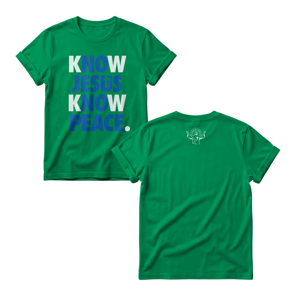 Christianartworkshop Know Jesus Know Peace Two Tone Vertical Stack Bold Block Front Print  Women’s Crewnecks - Green - 4XL - image 9
