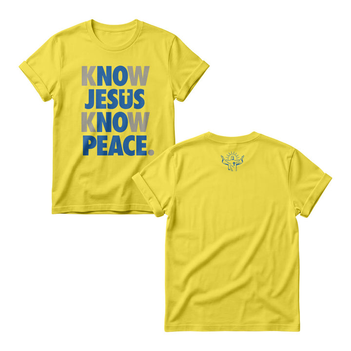 Christianartworkshop Know Jesus Know Peace Two Tone Vertical Stack Bold Block Front Print  Women’s Crewnecks - Yellow - 4XL - image 3