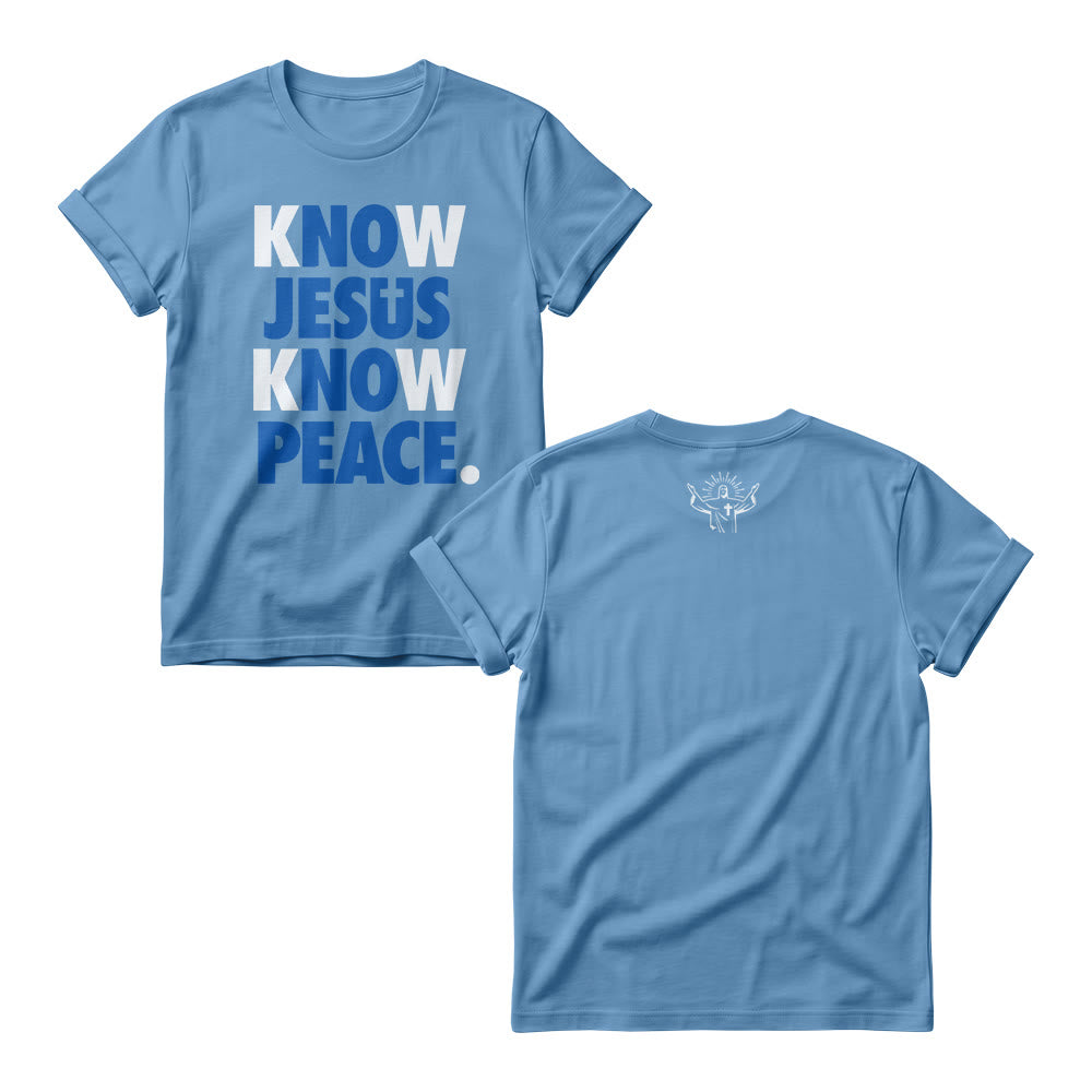 Christianartworkshop Know Jesus Know Peace Two Tone Vertical Stack Bold Block Front Print  Women’s Crewnecks - Blue - 4XL - image 6