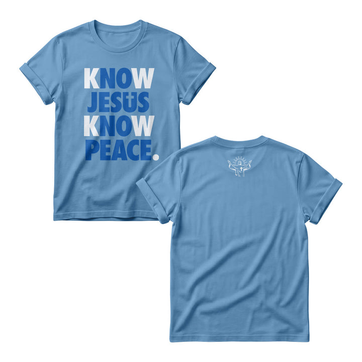 Christianartworkshop Know Jesus Know Peace Two Tone Vertical Stack Bold Block Front Print  Women’s Crewnecks - Blue - 4XL - image 6