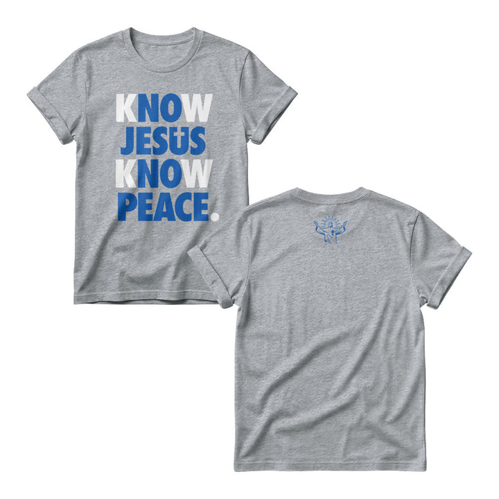 Christianartworkshop Know Jesus Know Peace Two Tone Vertical Stack Bold Block Front Print  Women’s Crewnecks - Grey - 4XL - image 4