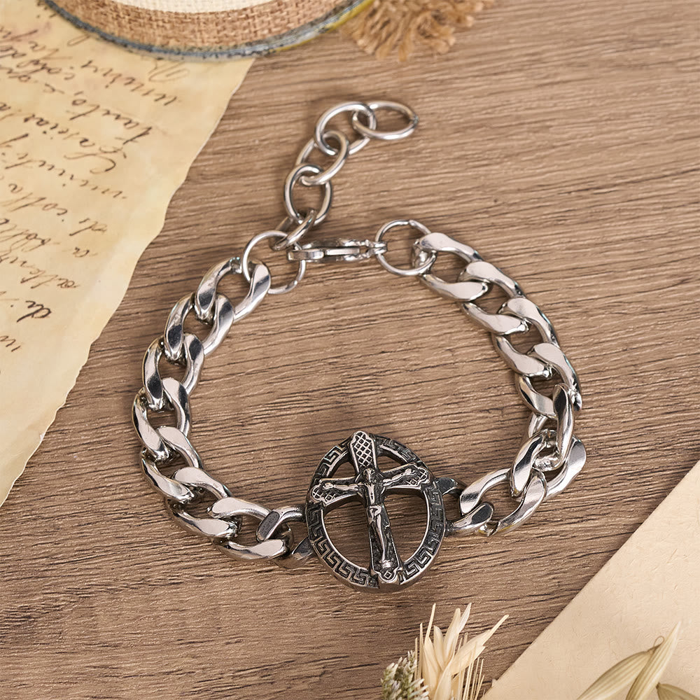 Christianartworkshop Antiqued Metal Chunky Curb Chain St.Jude & Framed Crucifix Bracelet - Crucifix C - image 5