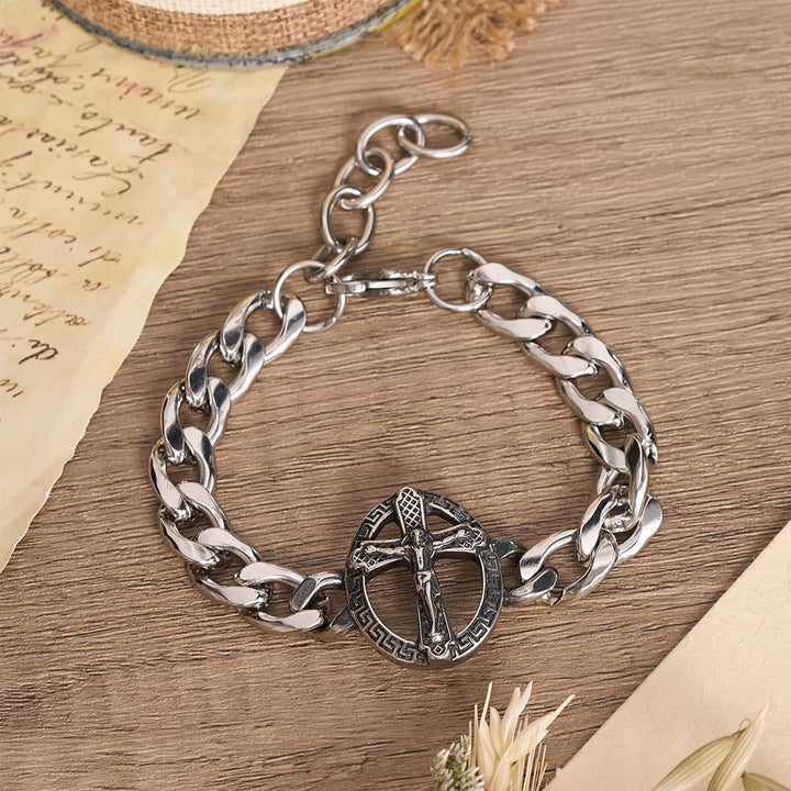 Christianartworkshop Antiqued Metal Chunky Curb Chain St.Jude & Framed Crucifix Bracelet - Crucifix C - image 5