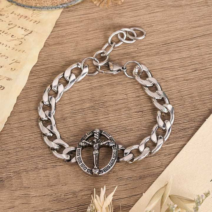 Christianartworkshop Antiqued Metal Chunky Curb Chain St.Jude & Framed Crucifix Bracelet - Crucifix B - image 3