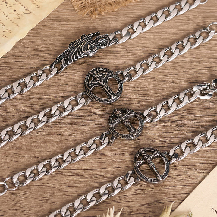Christianartworkshop Antiqued Metal Chunky Curb Chain St.Jude & Framed Crucifix Bracelet - image 1