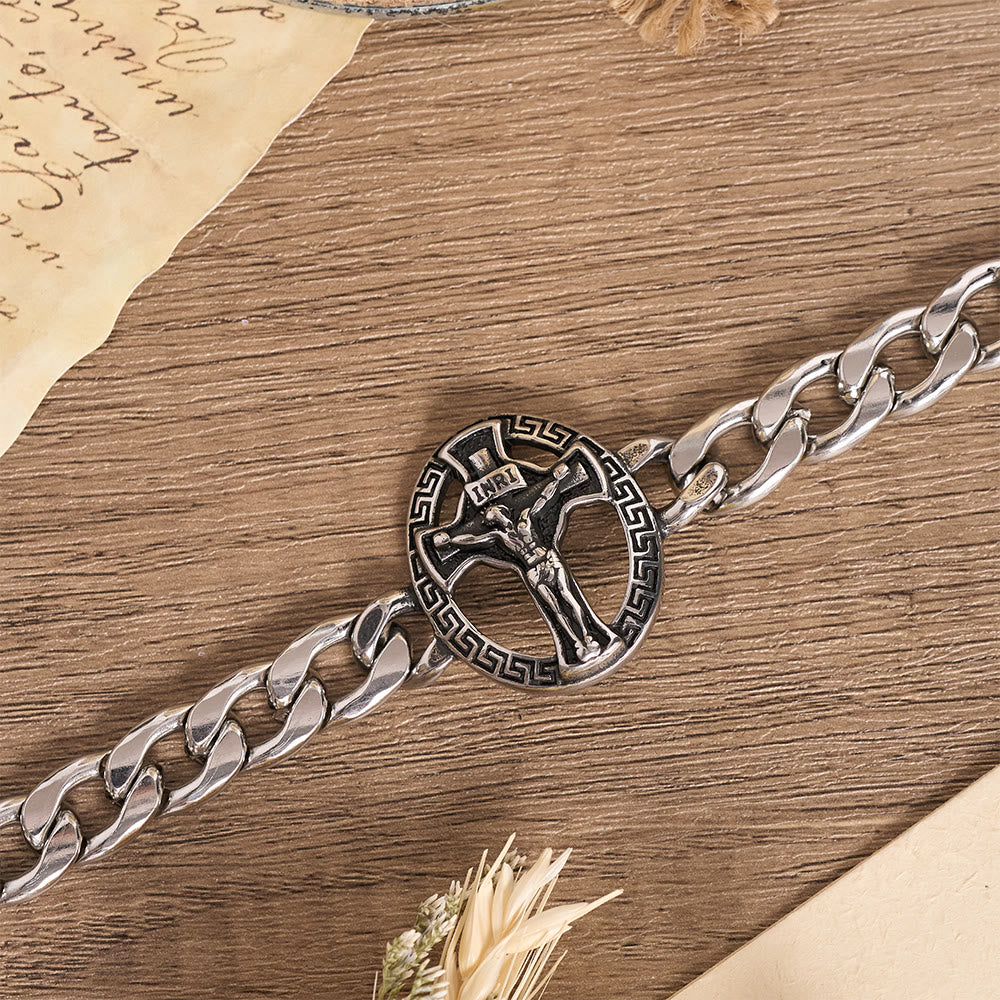 Christianartworkshop Antiqued Metal Chunky Curb Chain St.Jude & Framed Crucifix Bracelet - image 2