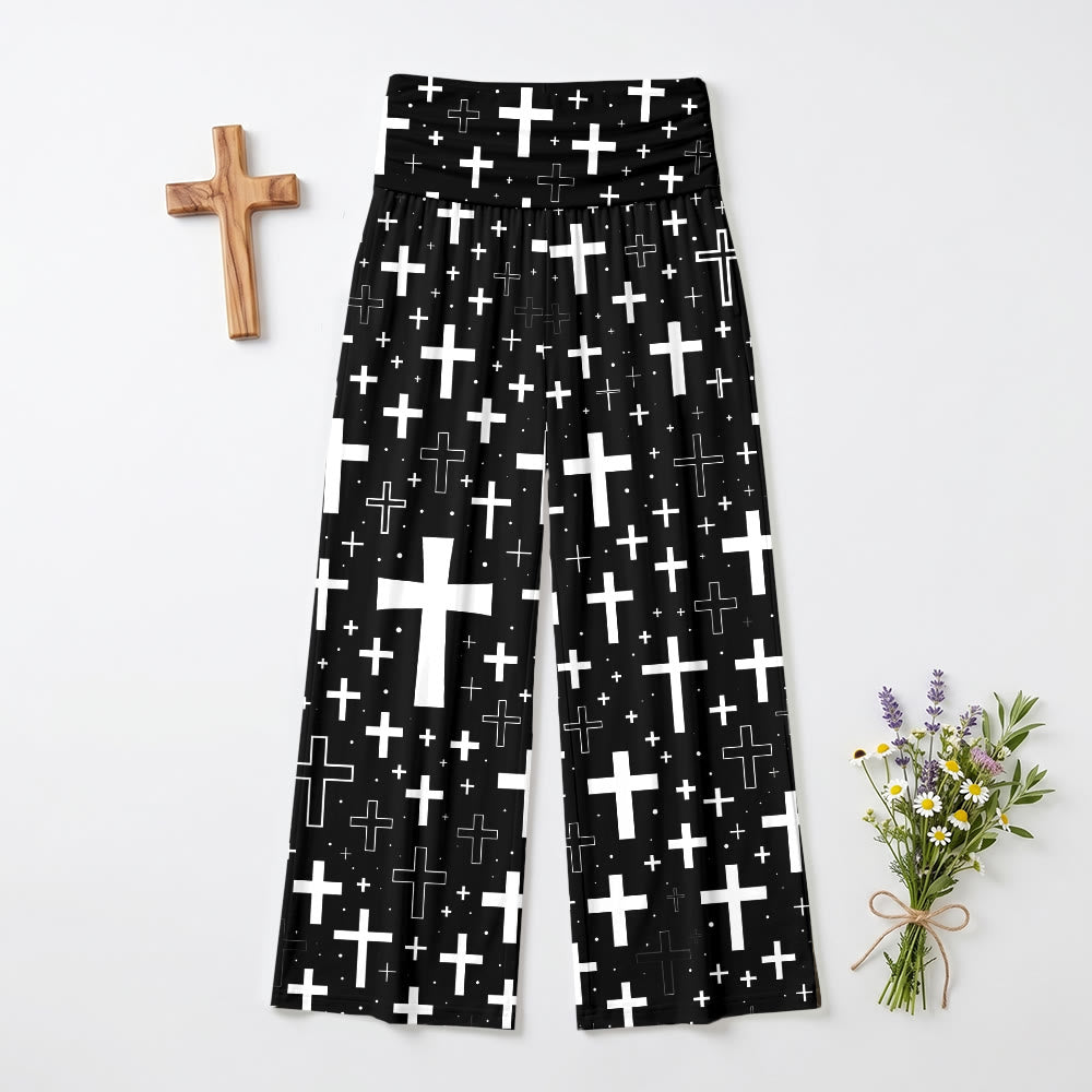 Christianartworkshop Scattered Mixed Outline Solid Cross All Over Print Soft Wide Leg Women’s Wide Leg Pants - US22,UK/AU26,EU54 - image 0