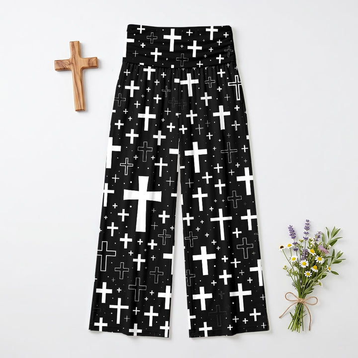 Christianartworkshop Scattered Mixed Outline Solid Cross All Over Print Soft Wide Leg Women’s Wide Leg Pants - US22,UK/AU26,EU54 - image 0