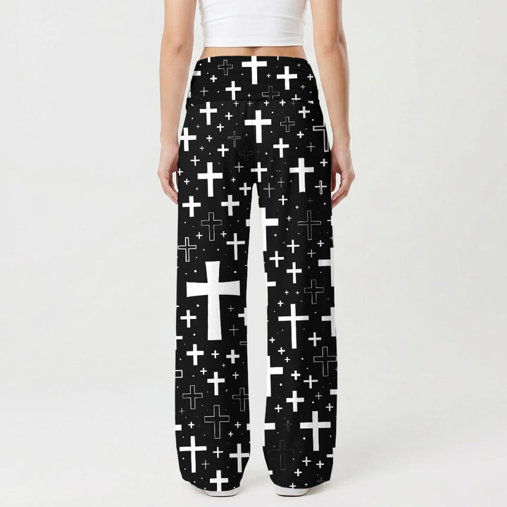 Christianartworkshop Scattered Mixed Outline Solid Cross All Over Print Soft Wide Leg Women’s Wide Leg Pants - image 2