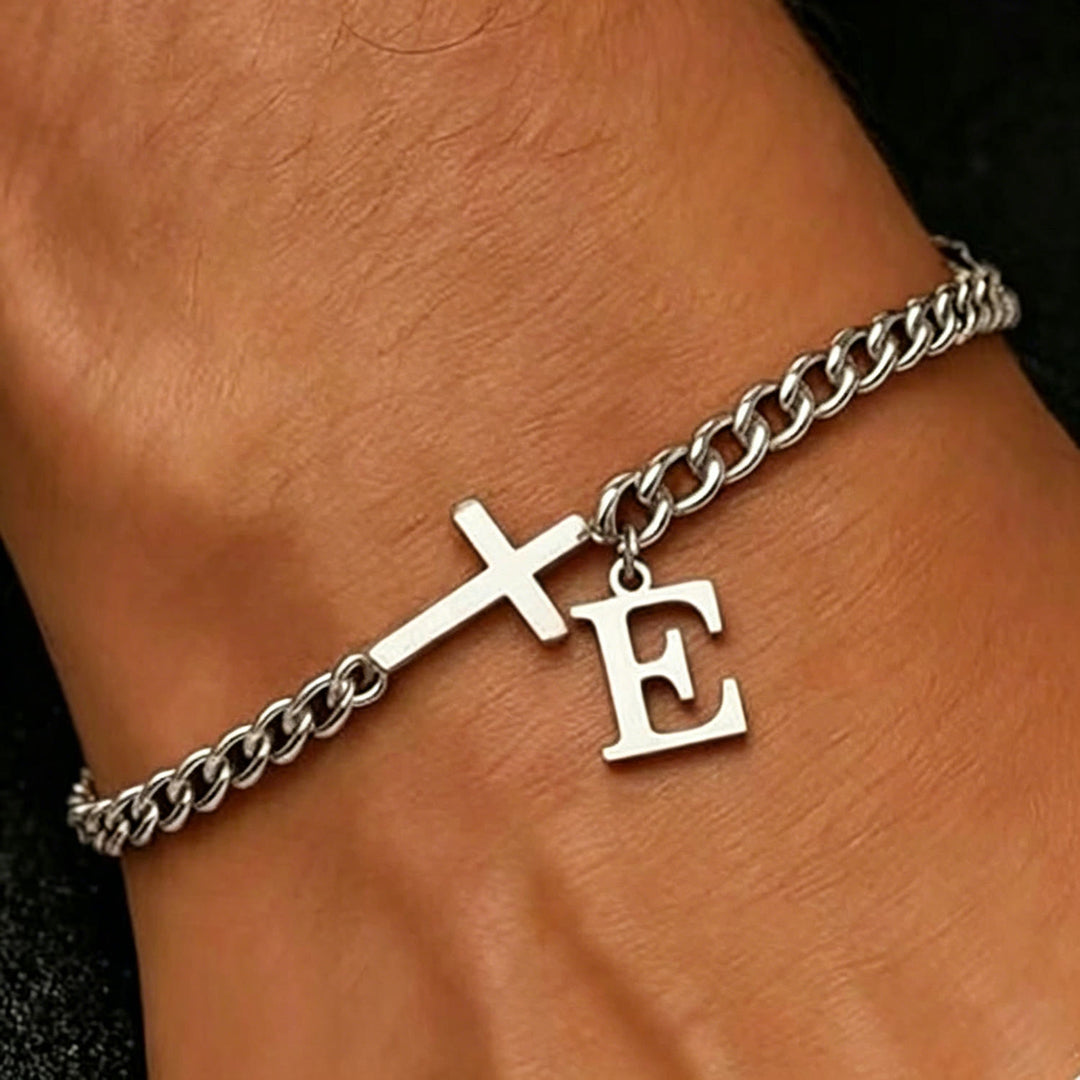 Christianartworkshop Letter Cross Curb Chain Bracelet: Personalized Emblem of Steadfast Heavenly Faith - E - image 6