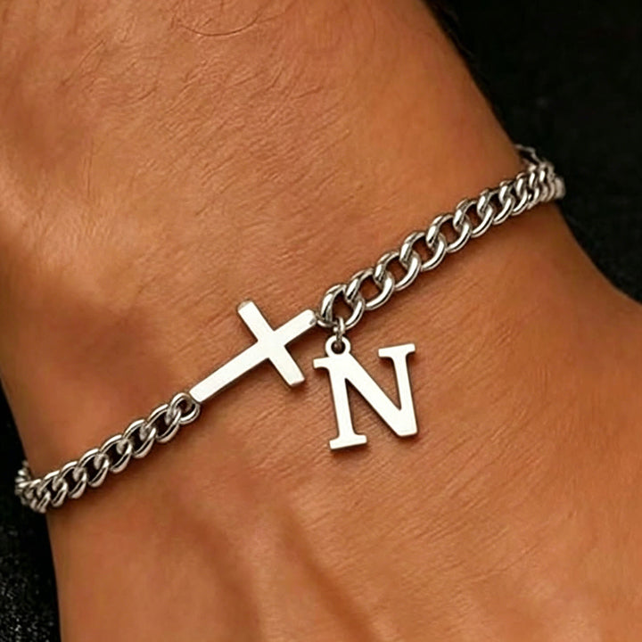 Christianartworkshop Letter Cross Curb Chain Bracelet: Personalized Emblem of Steadfast Heavenly Faith - N - image 15