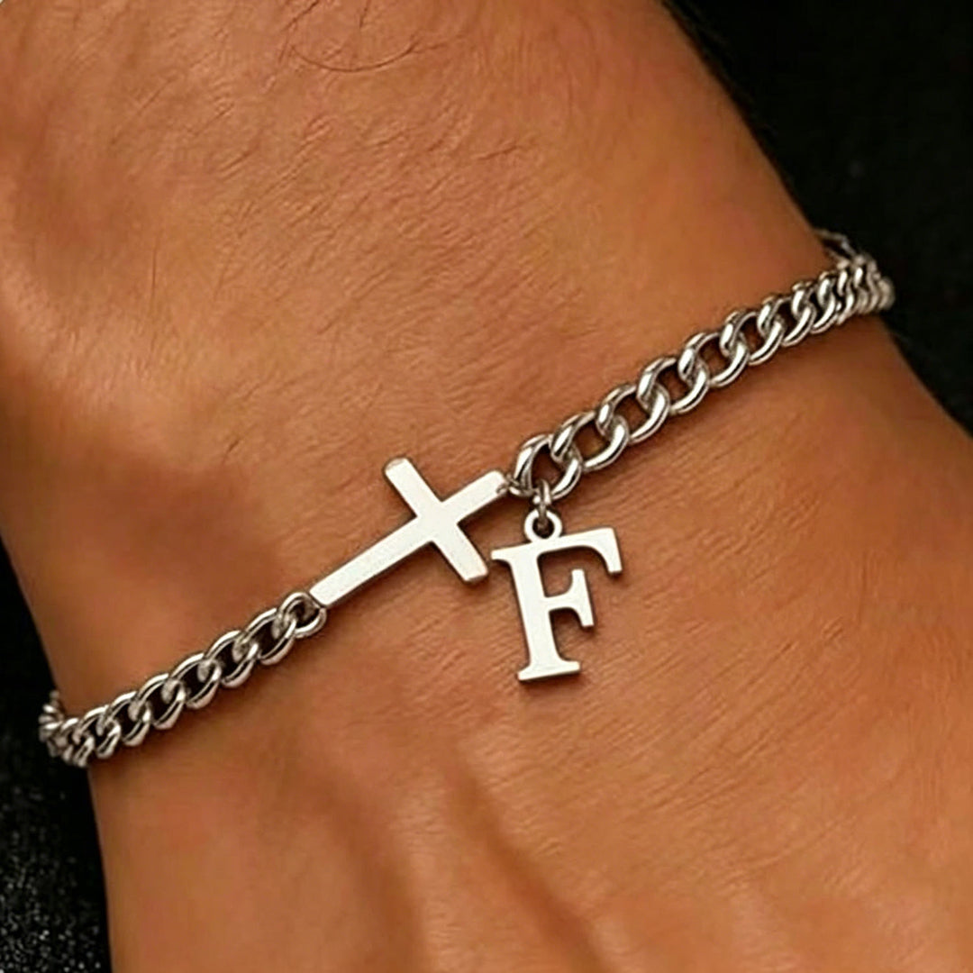 Christianartworkshop Letter Cross Curb Chain Bracelet: Personalized Emblem of Steadfast Heavenly Faith - F - image 7