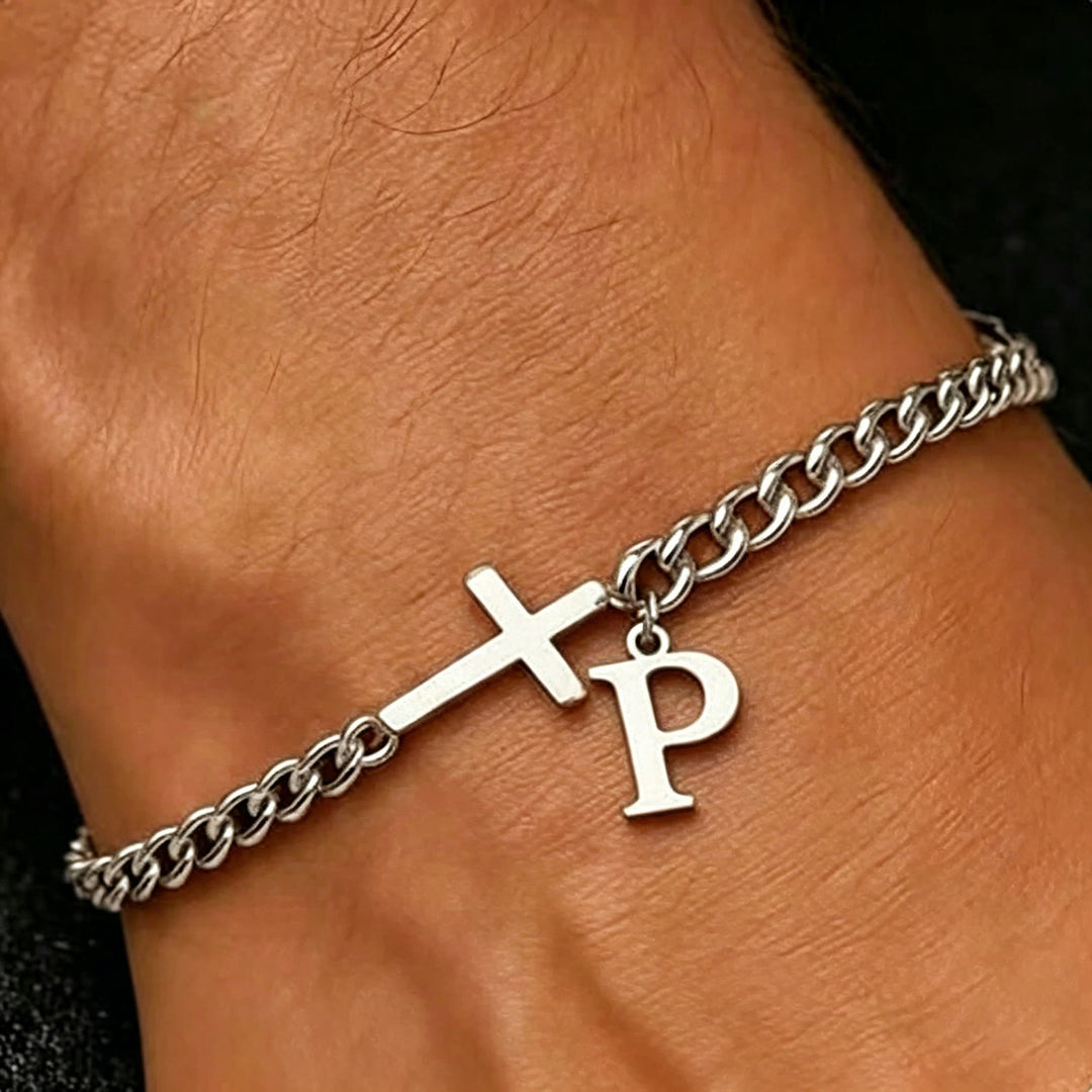 Christianartworkshop Letter Cross Curb Chain Bracelet: Personalized Emblem of Steadfast Heavenly Faith - P - image 17
