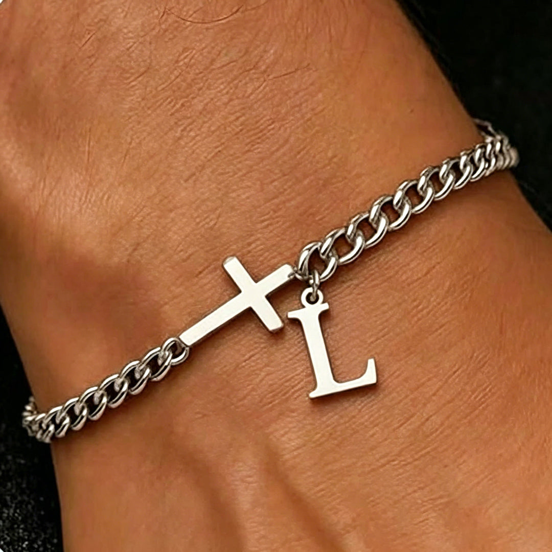 Christianartworkshop Letter Cross Curb Chain Bracelet: Personalized Emblem of Steadfast Heavenly Faith - L - image 13
