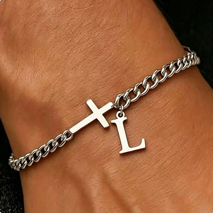 Christianartworkshop Letter Cross Curb Chain Bracelet: Personalized Emblem of Steadfast Heavenly Faith - L - image 13