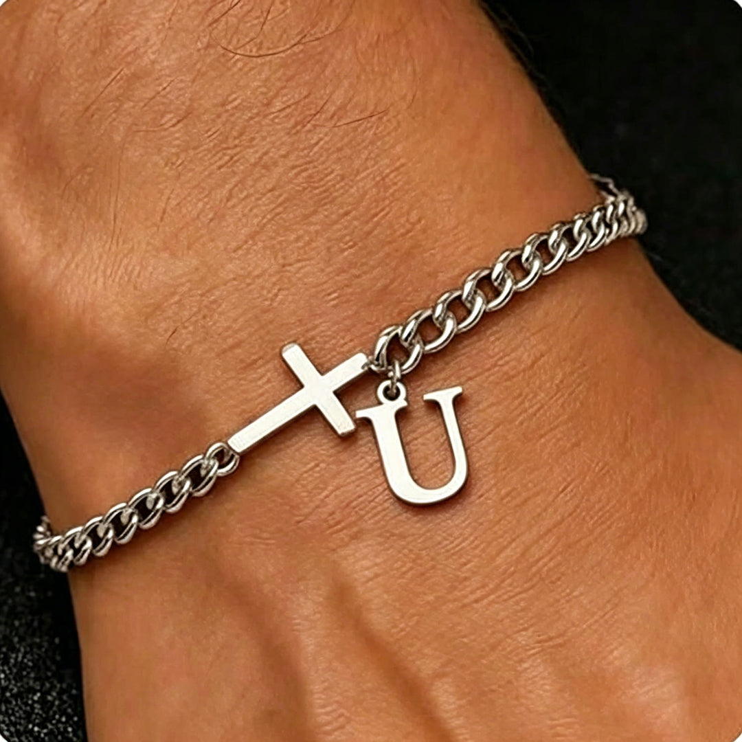 Christianartworkshop Letter Cross Curb Chain Bracelet: Personalized Emblem of Steadfast Heavenly Faith - U - image 22