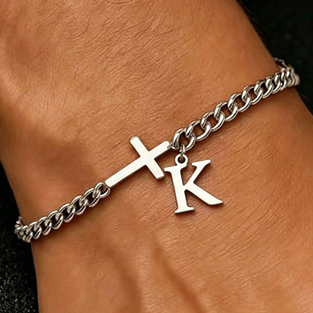 Christianartworkshop Letter Cross Curb Chain Bracelet: Personalized Emblem of Steadfast Heavenly Faith - K - image 12